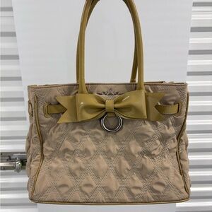 My Flat In London tan bow handbag shoulder bag quilted w leather trim